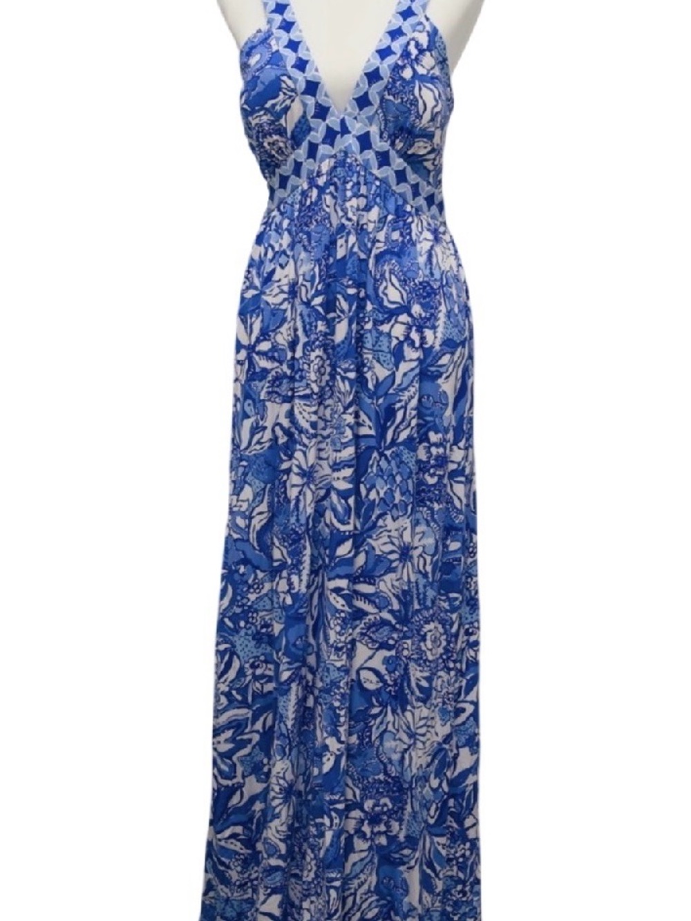 Lilly Pulitzer Blue Floral V-Neck Maxi Dress
